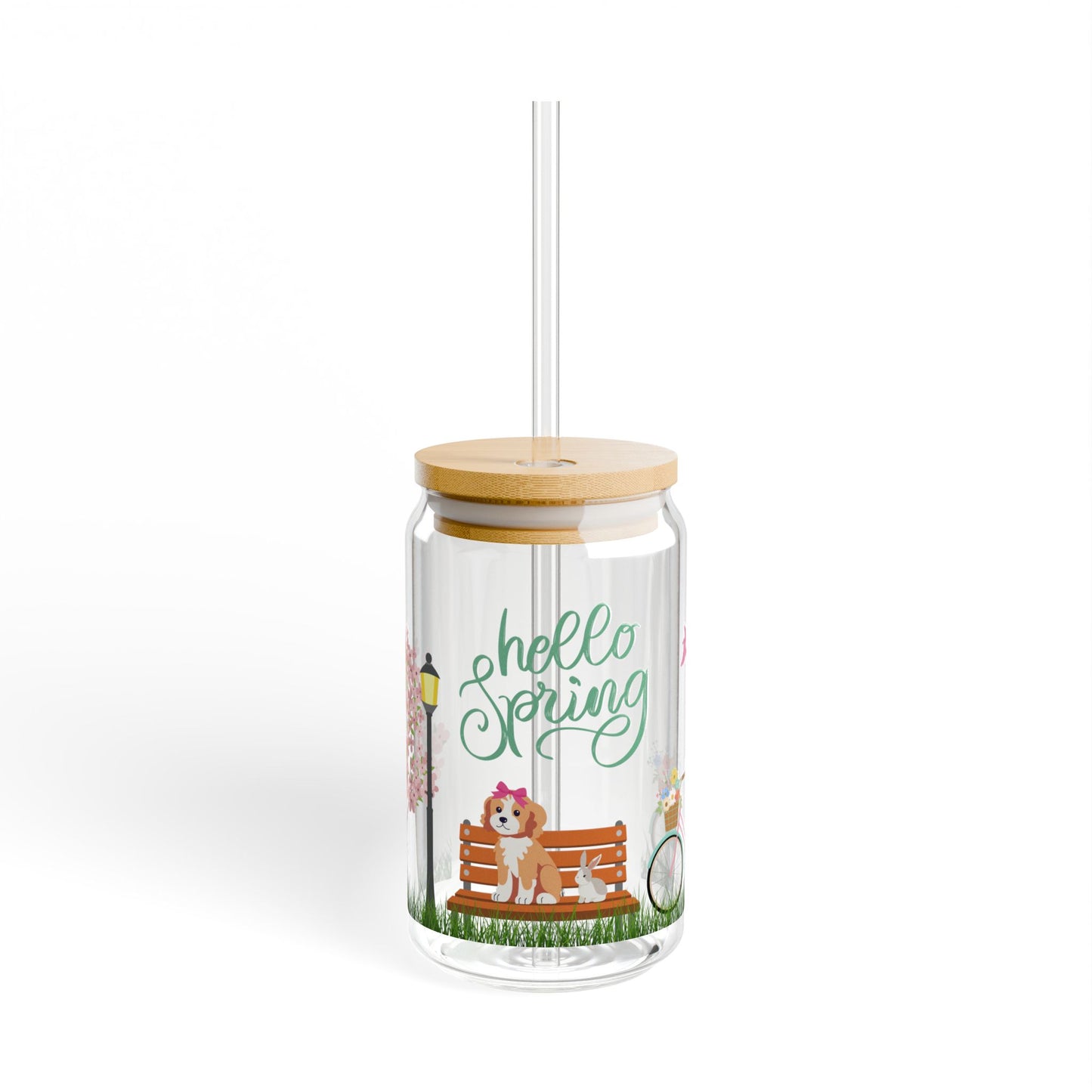 Hello Spring Doodle Sipper Glass