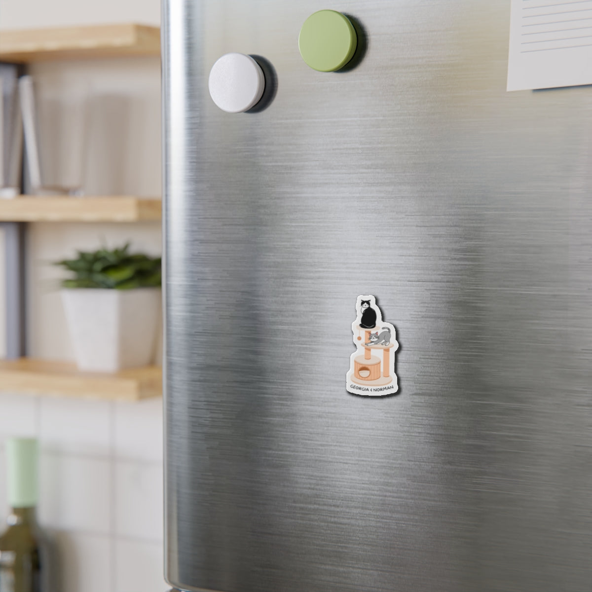 Cat Tower Die-Cut Magnet — Personalized “Georgia & Norman” Fridge Magnet
