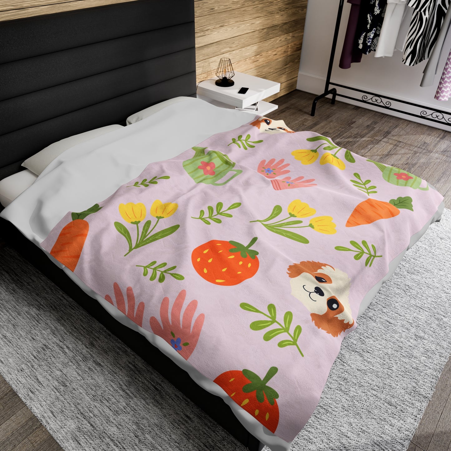 Gardening Fruit Pup Plush Blanket