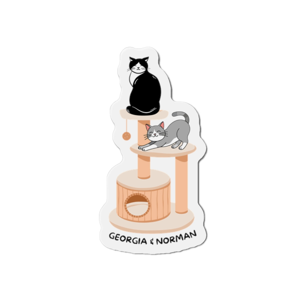 Cat Tower Die-Cut Magnet — Personalized “Georgia & Norman” Fridge Magnet