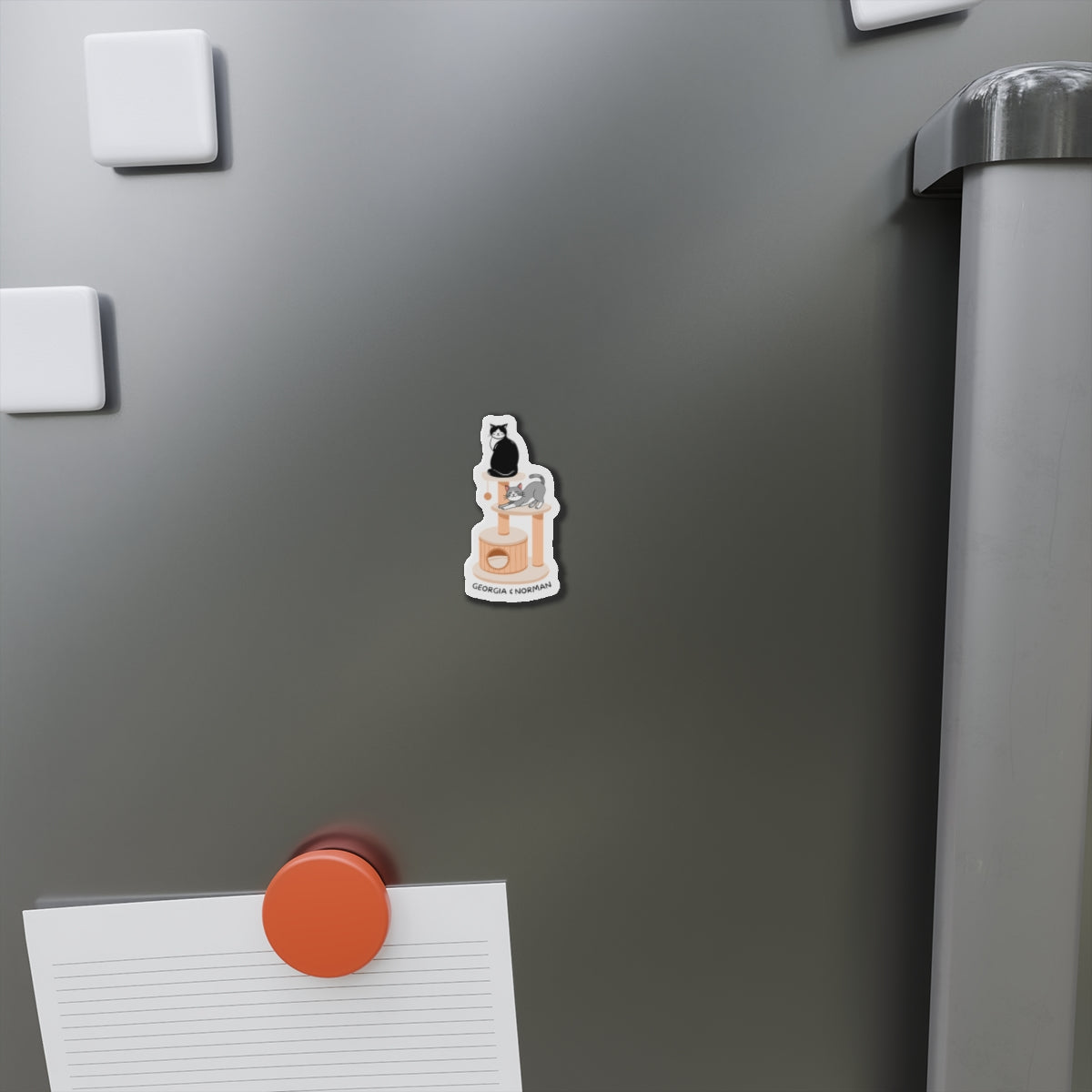 Cat Tower Die-Cut Magnet — Personalized “Georgia & Norman” Fridge Magnet