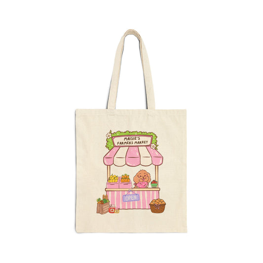 Farmer's Market Tote Bag — Cute Pink Produce Stand Cotton Canvas Tote