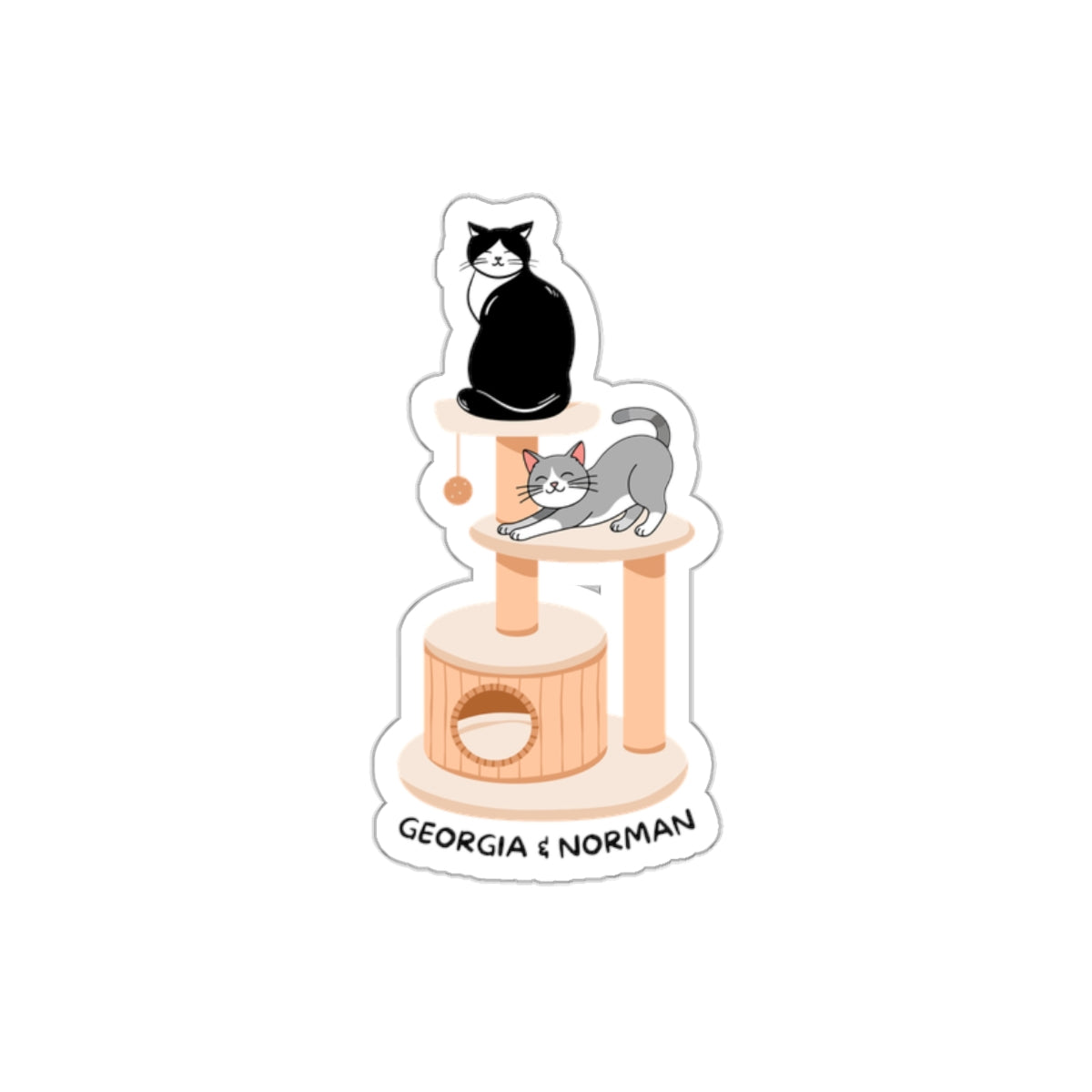 Cat Tree Die-Cut Sticker — Personalized "Georgia & Norman" Cat Stickers