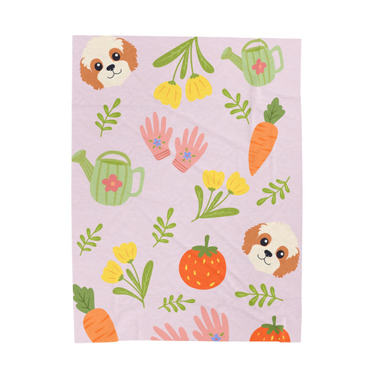 Gardening Fruit Pup Plush Blanket