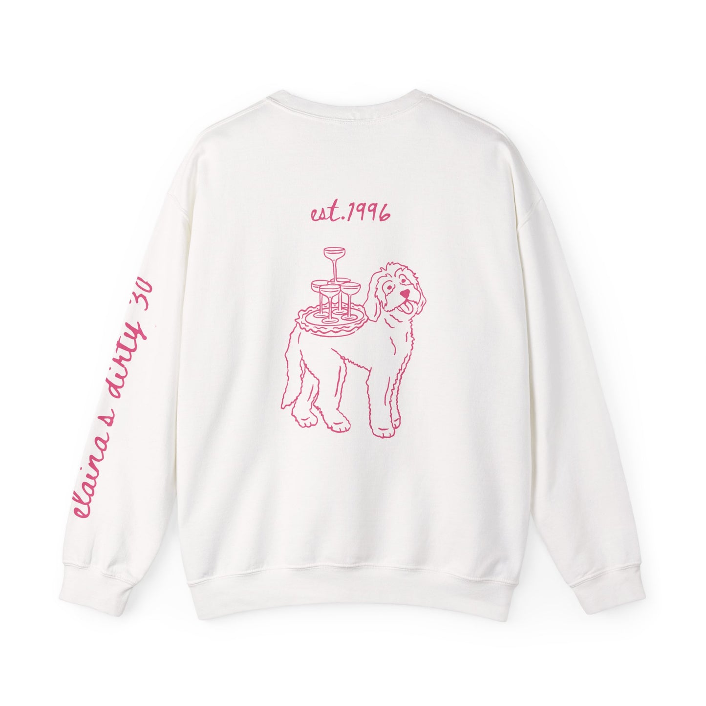 Crewneck Sweatshirt — "claira's dirty 30" Pink Illustration Birthday Pullover